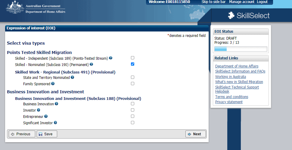 EOI Application Types