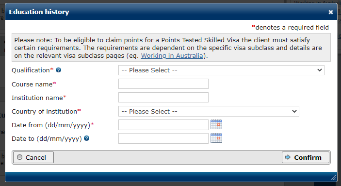 Select Qualification on EOI